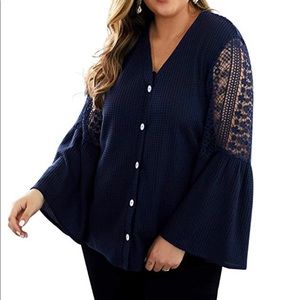 Tops Lace Button Knit Shirts Long Sleeve